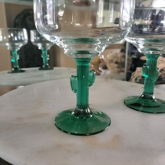 Libbey Cactus Stem Margarita Glasses 12oz Green Stem 6.5” Vintage Southwestern - Picture 3 of 10